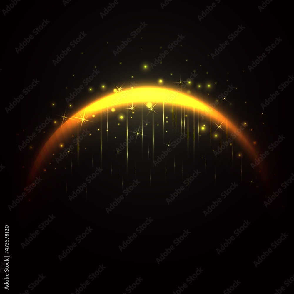 Magic golden arc. 3d realistic lighten gold arch. Fairy curve shiny