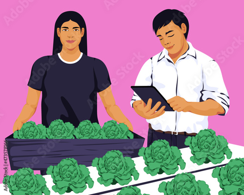 People using technology in hydroponic business