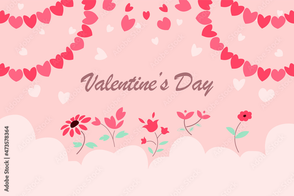Valentine's day background with flat flower and heart.