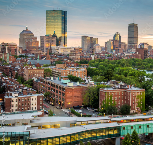 Aerial view of Boston in Massachusetts, USA.