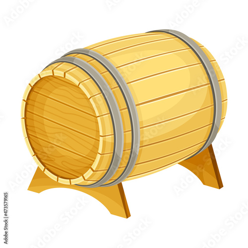Wooden barrel for wine or beer on stand, oak cask for storing alcoholic beverages vector illustration