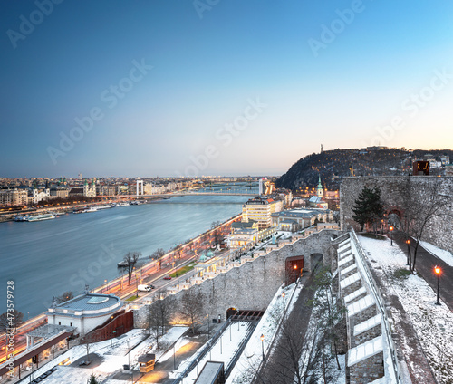 View on Budapest and Buda Castle in winter