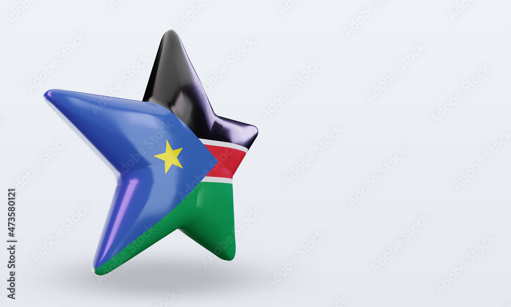 3d star South Sudan flag rendering left view 3d star South Sudan flag rendering left view