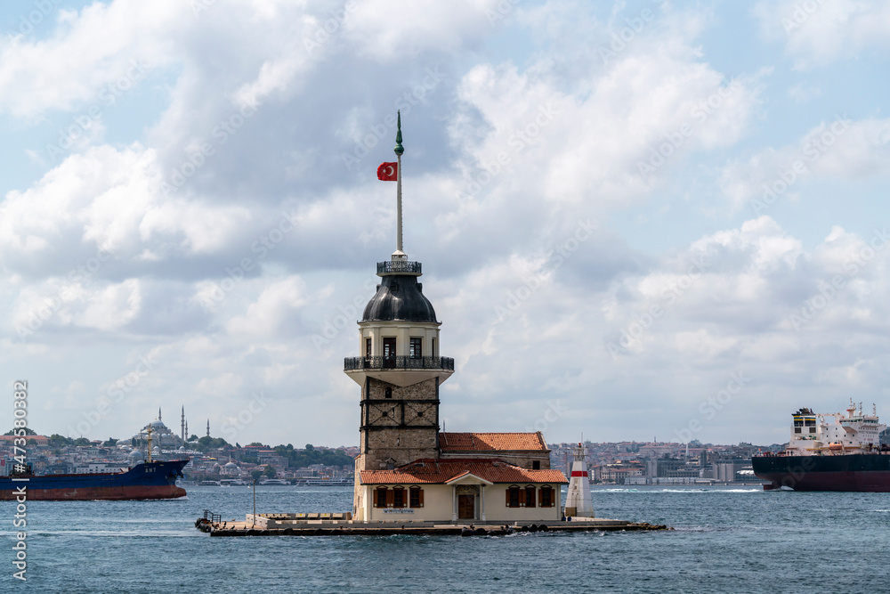 Maiden tower on an island in the Bosphorus Strait, Istanbul. 
