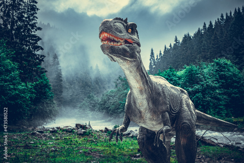 Prehistoric dinosaur on the background of the ancient world. © Denis Rozhnovsky