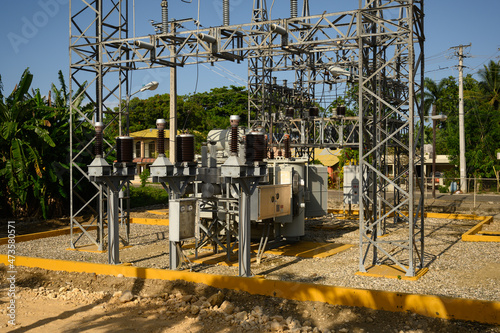 Fototapeta Naklejka Na Ścianę i Meble -  Electrical substation in carribbian island. Micro power station