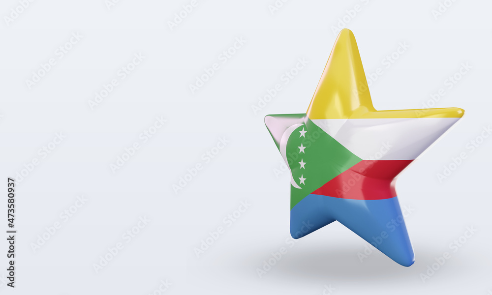 3d star Comoros flag rendering right view 3d star Comoros flag rendering right view