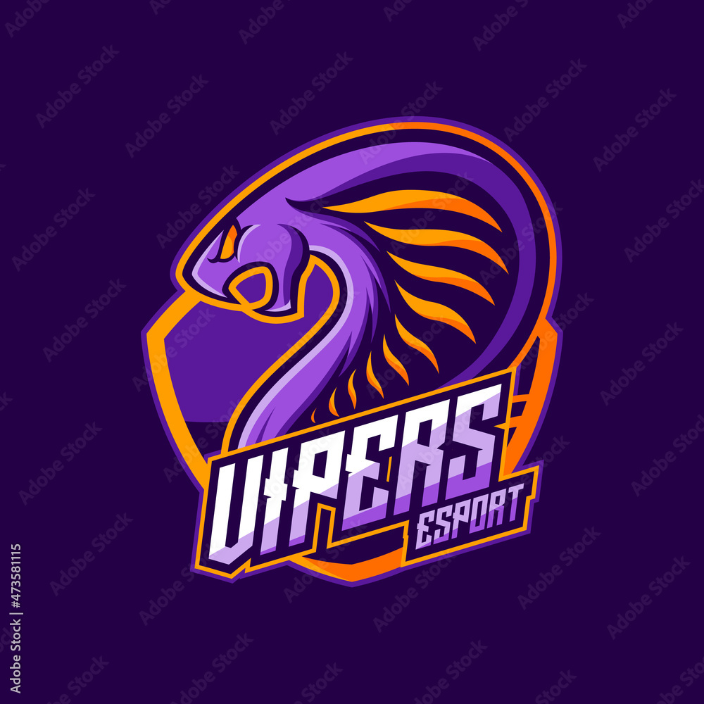 esport logo of purple snake, this cool and fierce image is suitable for esport team logos or for extreme sport logo like skateboard, can be used t-shirt or merchandise design