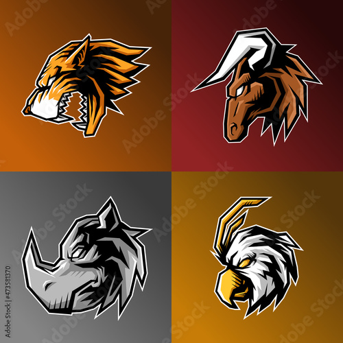 esport mascot bundle of wild animal head side view, this cool and fierce image is suitable for esport team logos or for extreme sport logo like skateboard, can be used t-shirt or merchandise design