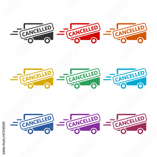 Delivery cancelled icon isolated on white background, color set