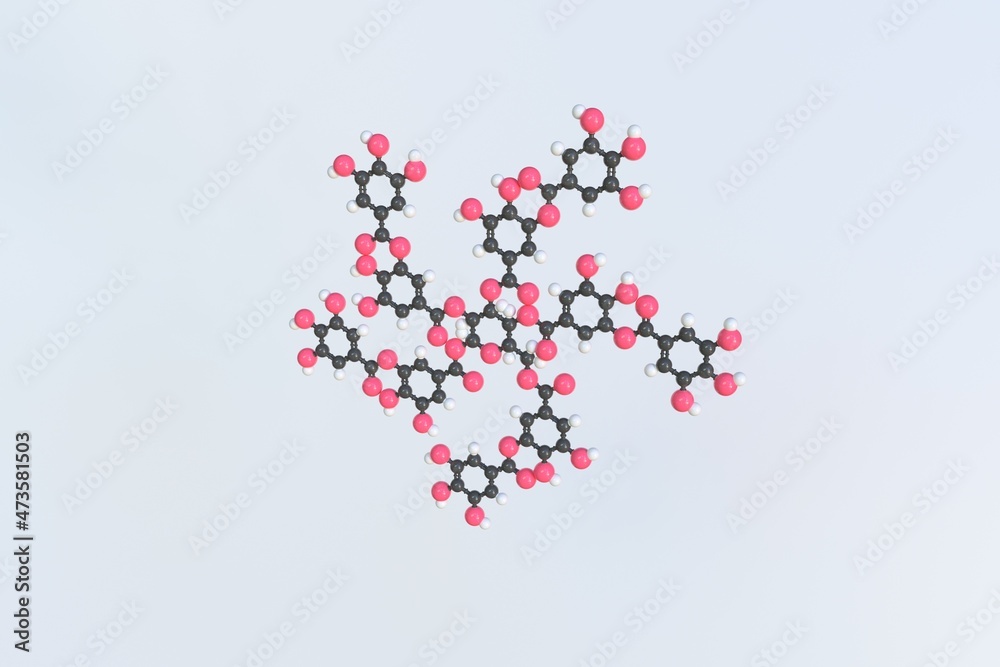 Tannic acid molecule, scientific molecular model, looping 3d animation