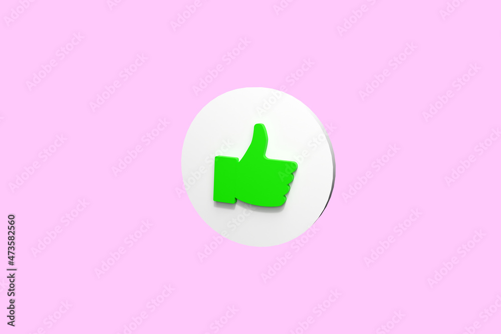 Thumb up icon from the color background. Concept of like at social network, success or good feedback. 3d rendering