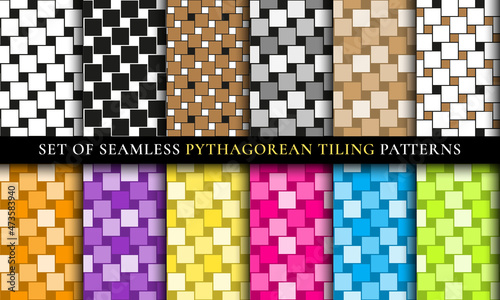 Pythagorean tiling. Seamless surface pattern design with flooring ornament. Squares tessellation vector