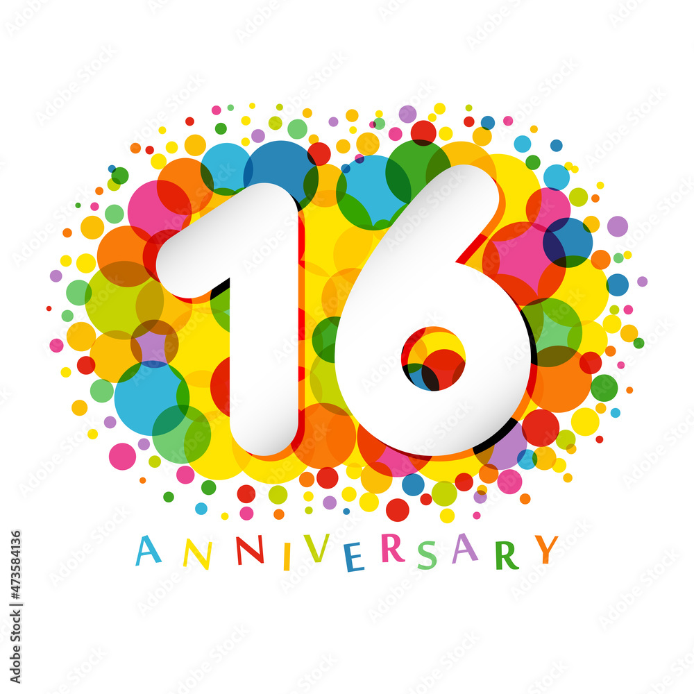 16 th anniversary numbers 16 years old coloured congrats cute 