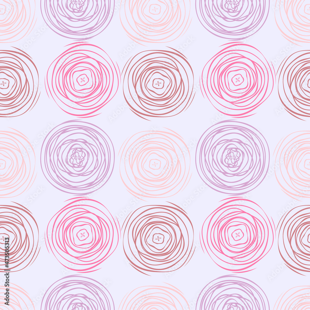 Vector seamless floral stylish pattern of multicolored stylized roses in pastel colors on a light background, for design of textiles, wallpaper, wrapping paper.
