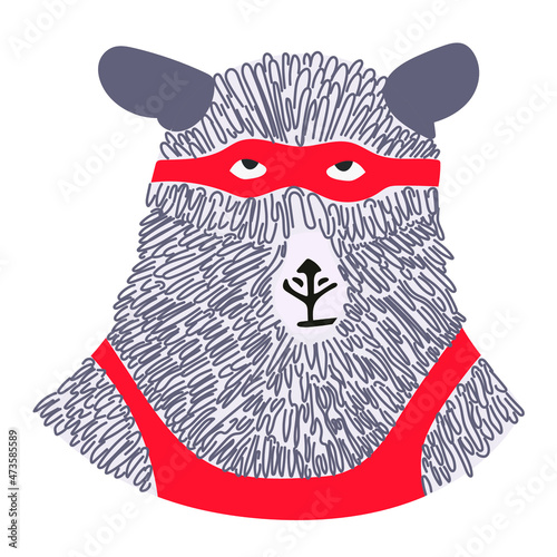 Cute bear in a superhero costume. Illustration of a circus show. Graphics on T-shirts