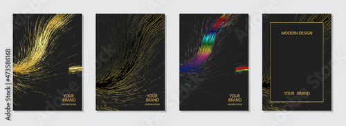 Set of modern design covers. Geometric holiday background, golden grunge texture with sparkles and lines.Vertical templates collection for menu, brochure, flyer layout, presentation.