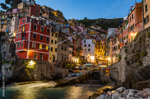 Beautiful Italian fishing village by nigh-Riomaggiore- Italy(cinque terre- UNESCO World Heritage Site)