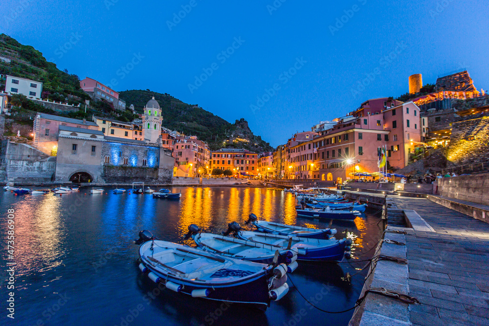 Beautiful Italian fishing village by night-Vernazza- Italy(cinque terre- UNESCO World Heritage Site