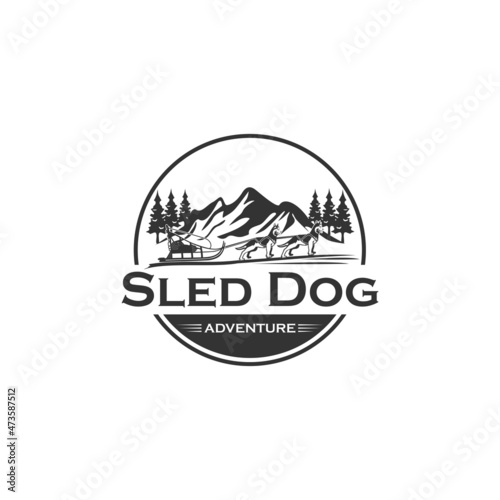 Sled dogs adventure logo vector