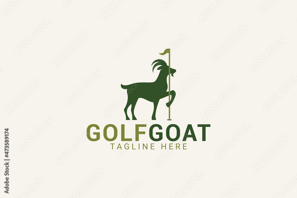 golf goat logo with an image of agoat holding a golf flag.