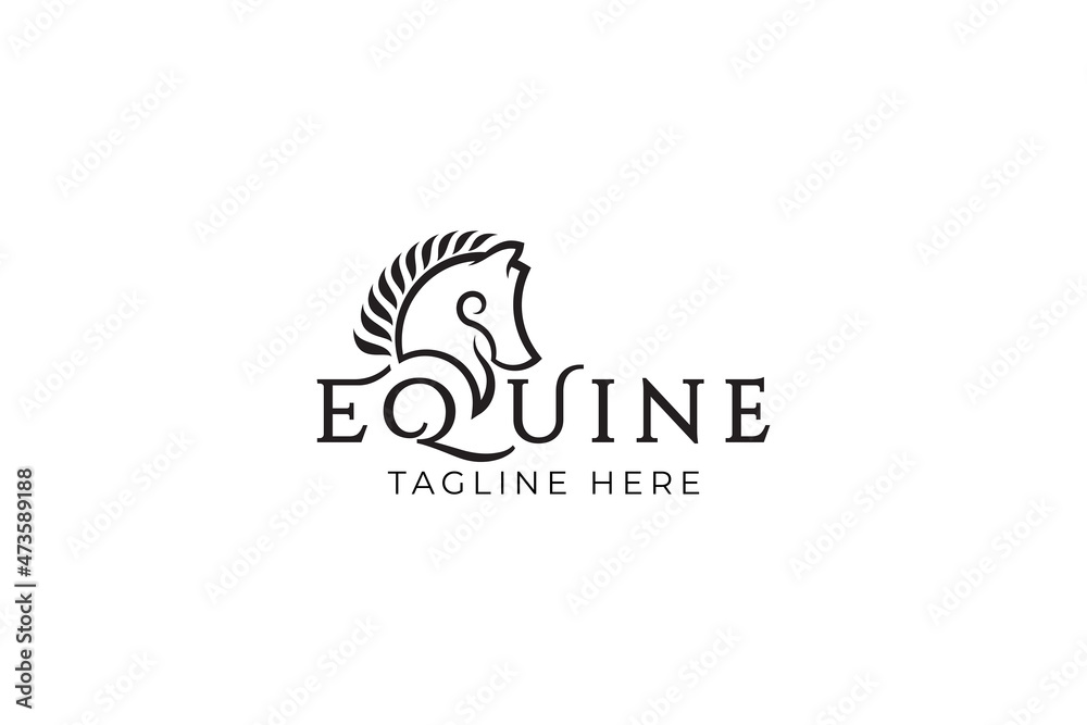 equine logo with a stylish combination of an equine or horse and leaves.