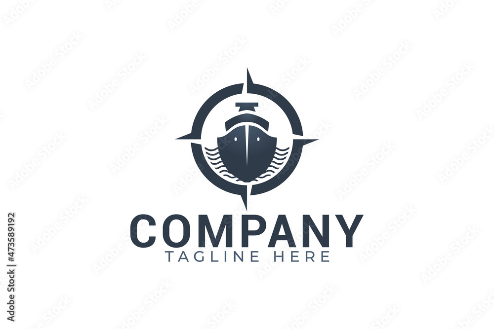 ship management logo with a combination of a ship, wave, and compass or target as the icon. ship management logo with a combination of a ship, wave, and compass or target as the icon.