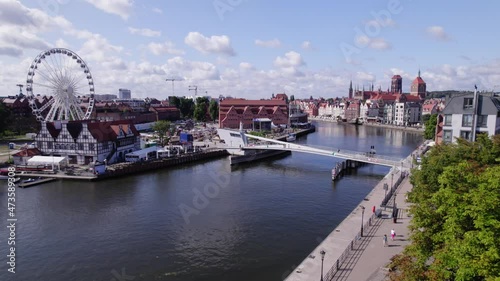 Gdansk. A city by the Baltic Sea on a sunny beautiful day. Aerial view over the seaside city of Gdańsk.