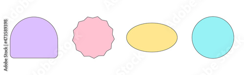 Set of patches and stickers with copy space in retro pop style colorful pastel colors with a stroke. Cool graphic background design elements. Simple isolated vector shapes for promo, packaging, social