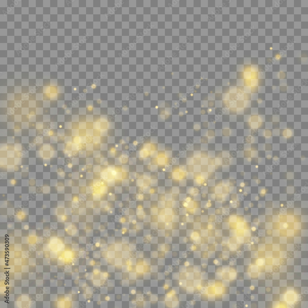Christmas background. Magic shining gold dust. Fine, shiny dust bokeh particles. shimmer effect.