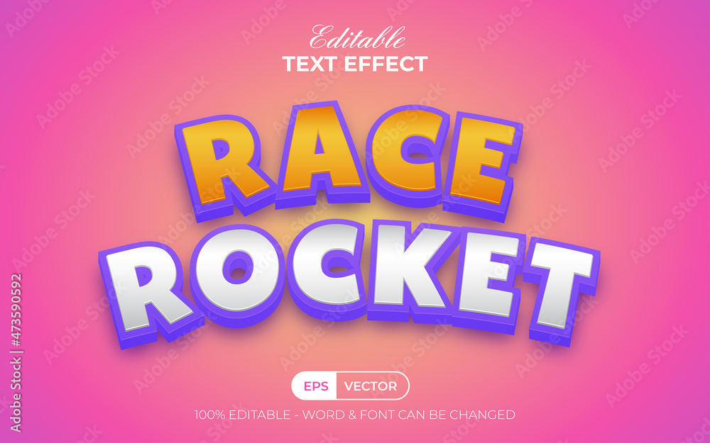 Race rocket text effect cartoon game style theme. Editable text effect. Race rocket text effect cartoon game style theme. Editable text effect.