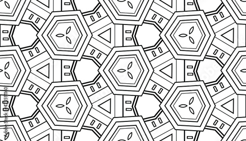Monochrome vector background. Modern collection seamless patterns hexagon. Geometric decor for website  card  textile  print.