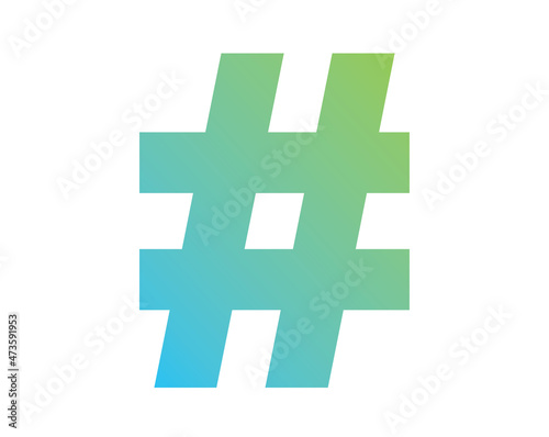 Vector gradient pastel green to blue hashtag symbol icon.