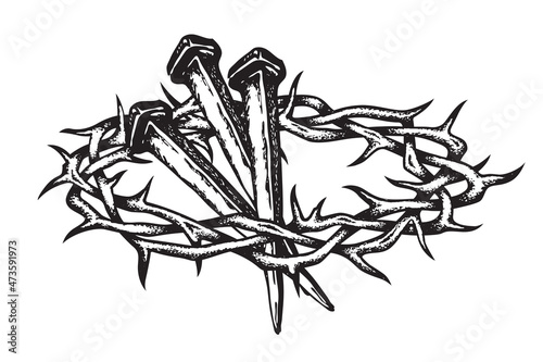 image of jesus nails with thorn crown isolated on white background