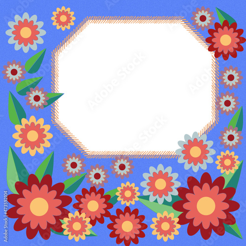 Decorative frame from floral elements on a blue background for invitations to the holiday.