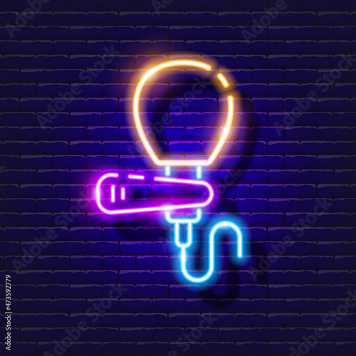 Microphone for video shooting neon icon. Photo and video concept. Vector illustration for design, website, decoration, online store.