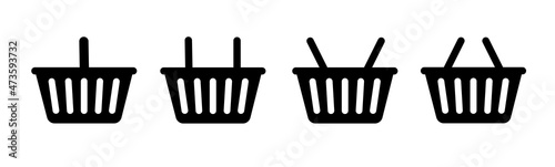 Set of black baskets with different position of Handle Baskets, vector illustration. Icon.