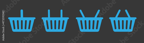 Set of colorful blue baskets with different position of Handle Baskets, vector illustration. Vector.