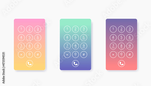 Dial keypad design with numbers and letters. Smartphone interface with call screen made with gradient pastel trendy colors