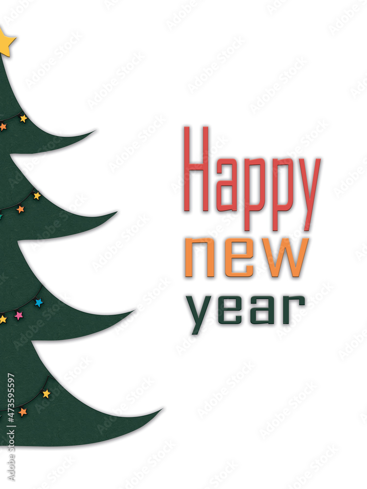 unusual postcard happy new year, half of the Christmas tree, garland, star, winter theme