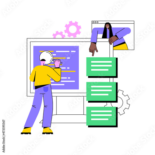 Software requirement description abstract concept vector illustration. Software system description, agile tool, business analysis, project development specifications, document abstract metaphor.
