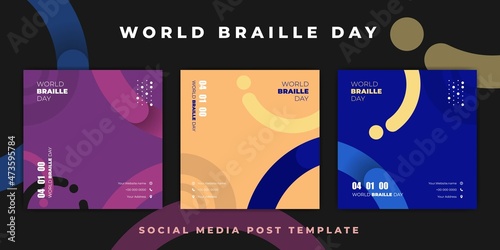 World Braille day template design. social media post template design with 3 color choices.