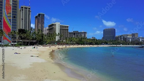 Aerial view of Waikiki beach (Kahanamoku Lagoon). Honolulu, Oahu, Hawaii, USA photo