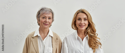 Banner portrait of mother and adult daughter