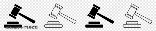 Gavel icons collection. Hammer vector icon in flat and line art style. Vector illustration isolated on transparent background