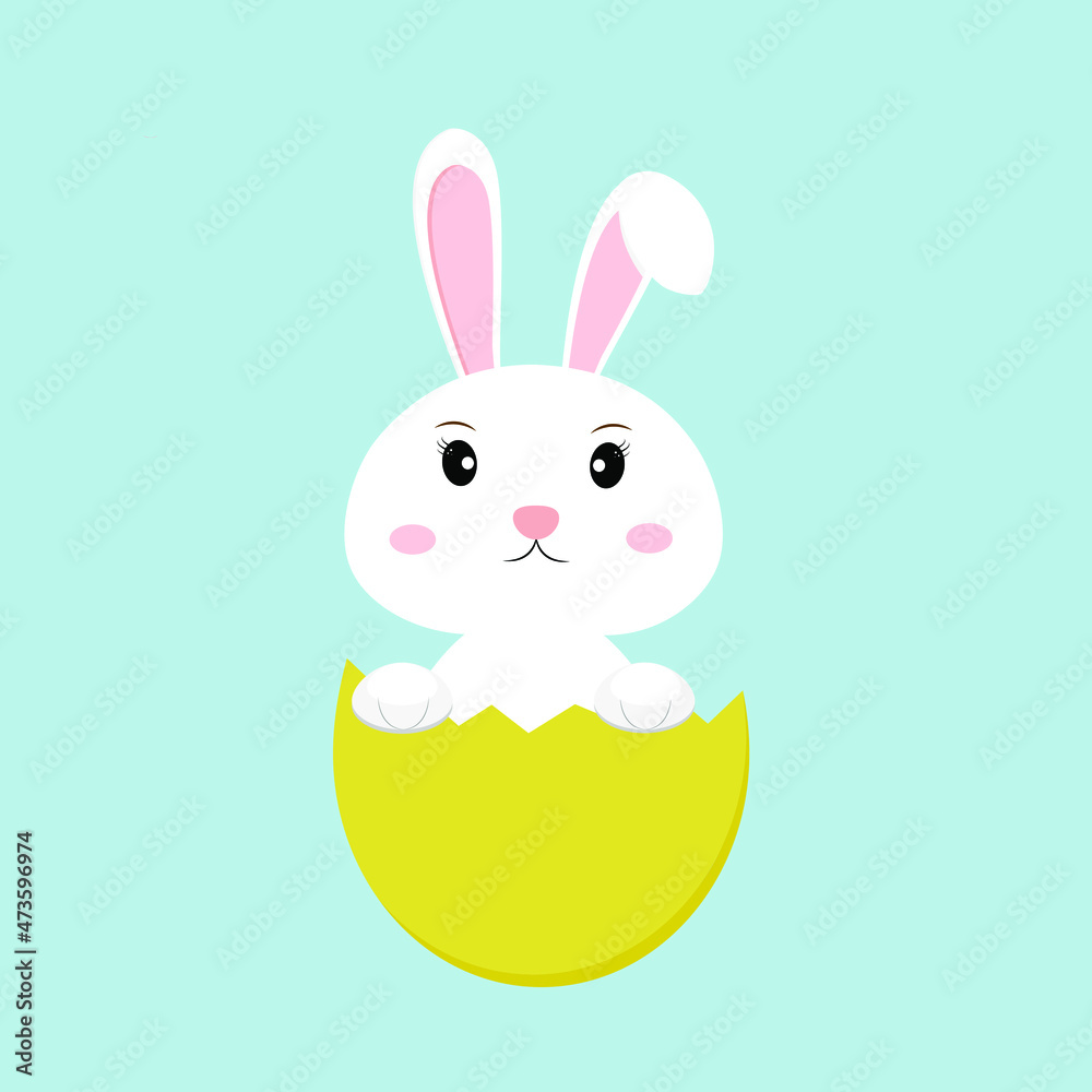 Cute Easter bunny isolated on a blue background. Vector illustration
