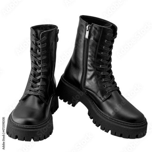 Wallpaper Mural Black leather female boots isolated on white background, copy space Torontodigital.ca