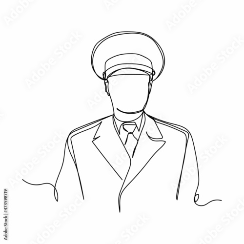 Vector abstract continuous one single simple line drawing icon of general of army in silhouette sketch.