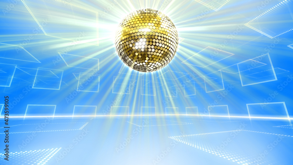 Obraz premium Mirror Ball Disco Lights Club Dance Party Glitter 3D illustration