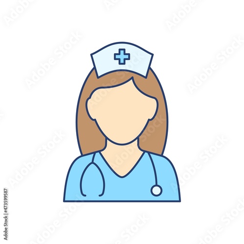 Nurse avatar with stethoscope flat line icon. Medical person woman photo